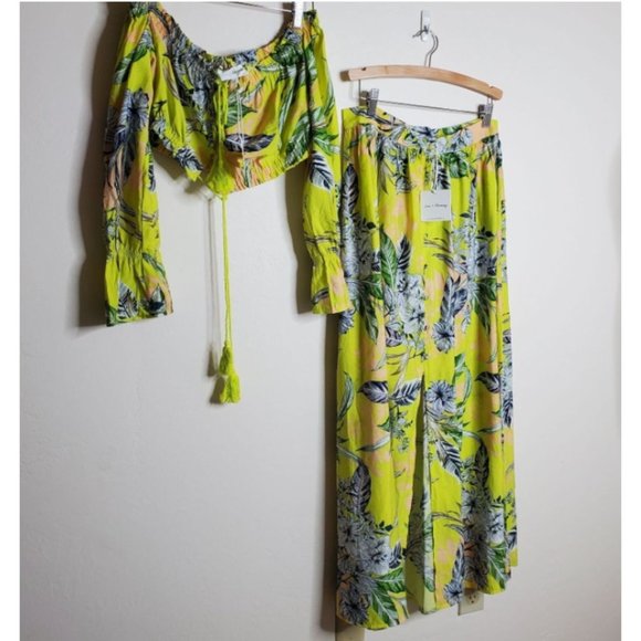 NWT Love + Harmony Cropped Top + Maxi Skirt both Size L neon yellow cropped tass - Picture 4 of 4